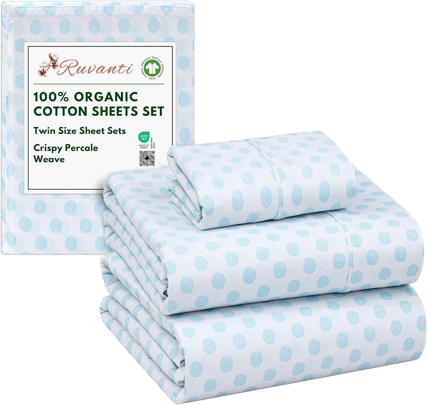 100% Organic Cotton Twin Size Sheets with Deep Pocket Fit