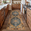 2x6 Washable Runner Rug Indigo Ochre - Non Slip Vintage Runner