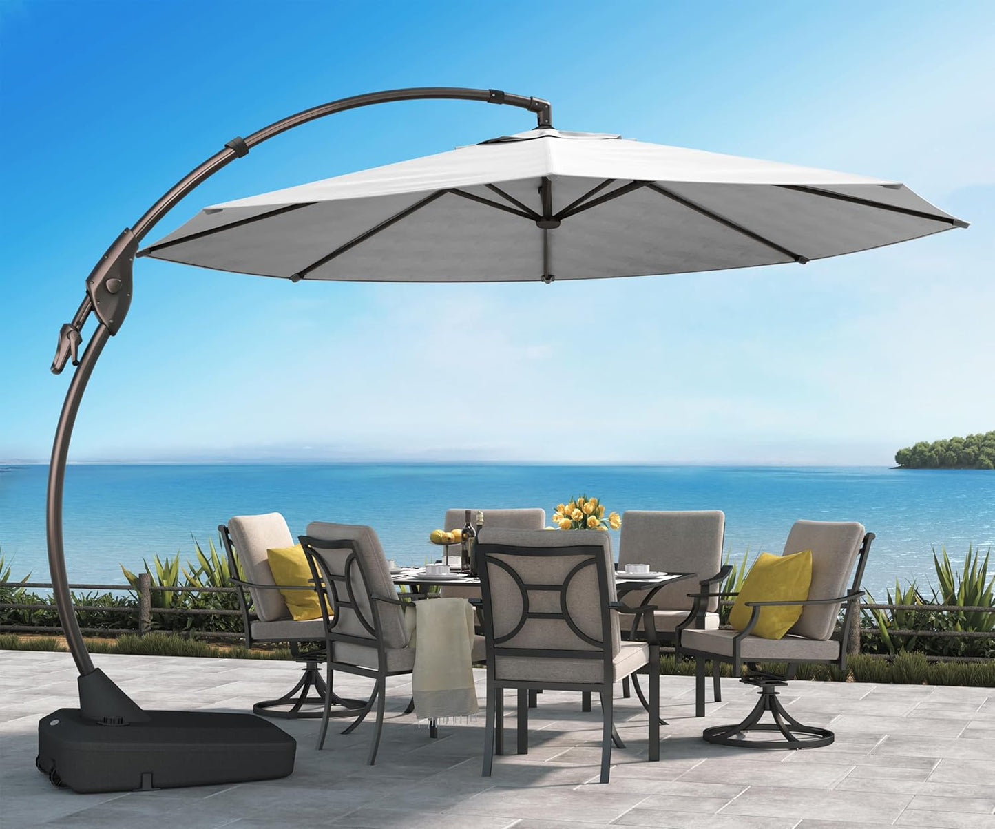 12 FT Sunbrella Cantilever Umbrella with Base for Outdoor Use
