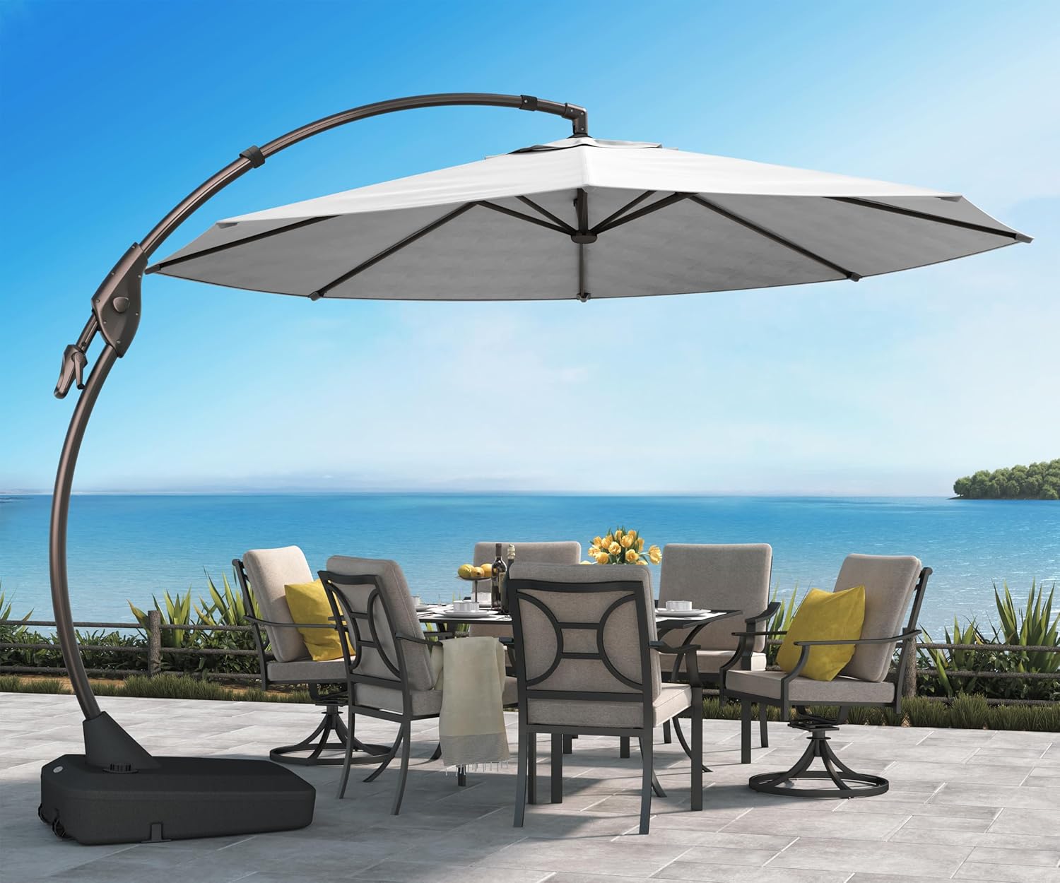 12 FT Sunbrella Cantilever Umbrella with Base for Outdoor Use