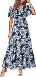 Womens Swiss Dot Maxi Wrap Dress Navy Floral - Flowy Wedding Guest