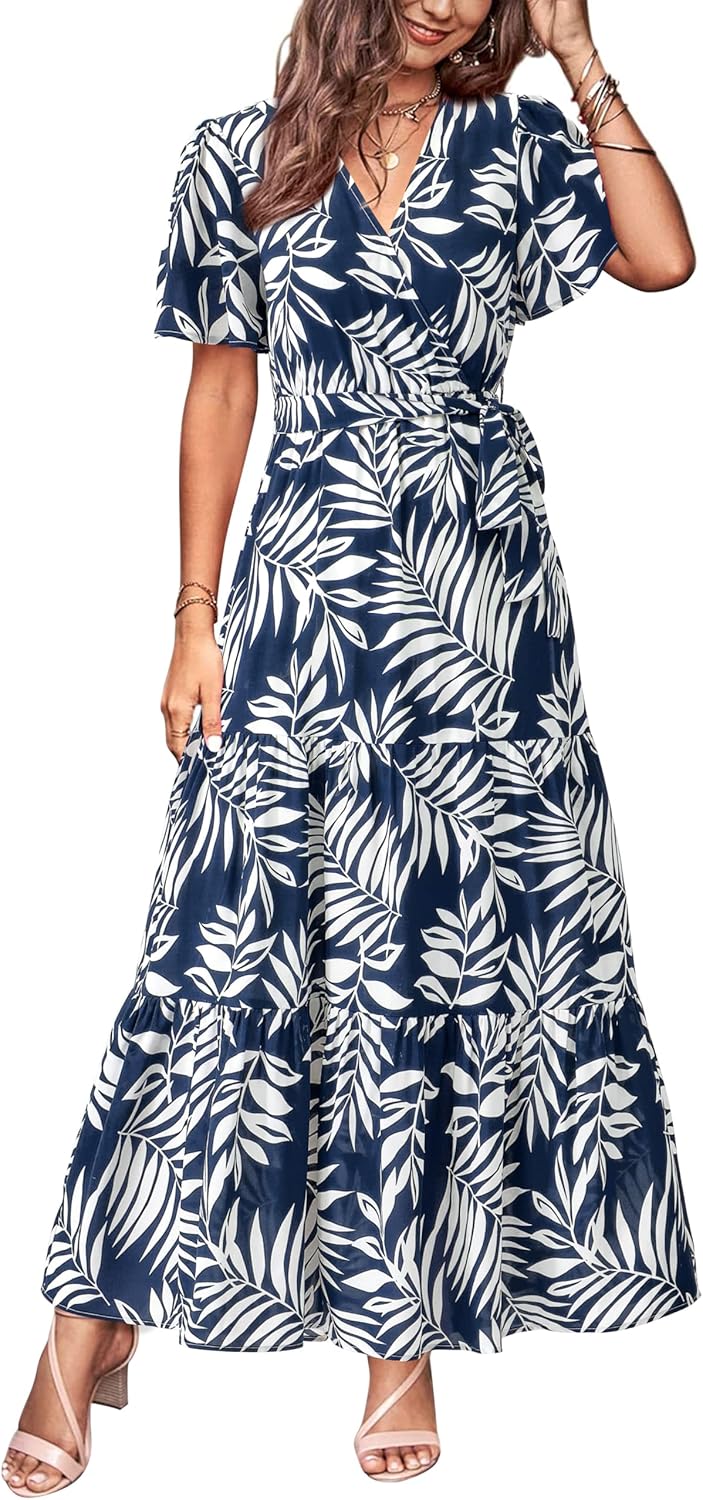 MASCOMODA Womens Summer Swiss Dot Maxi Dress for Weddings