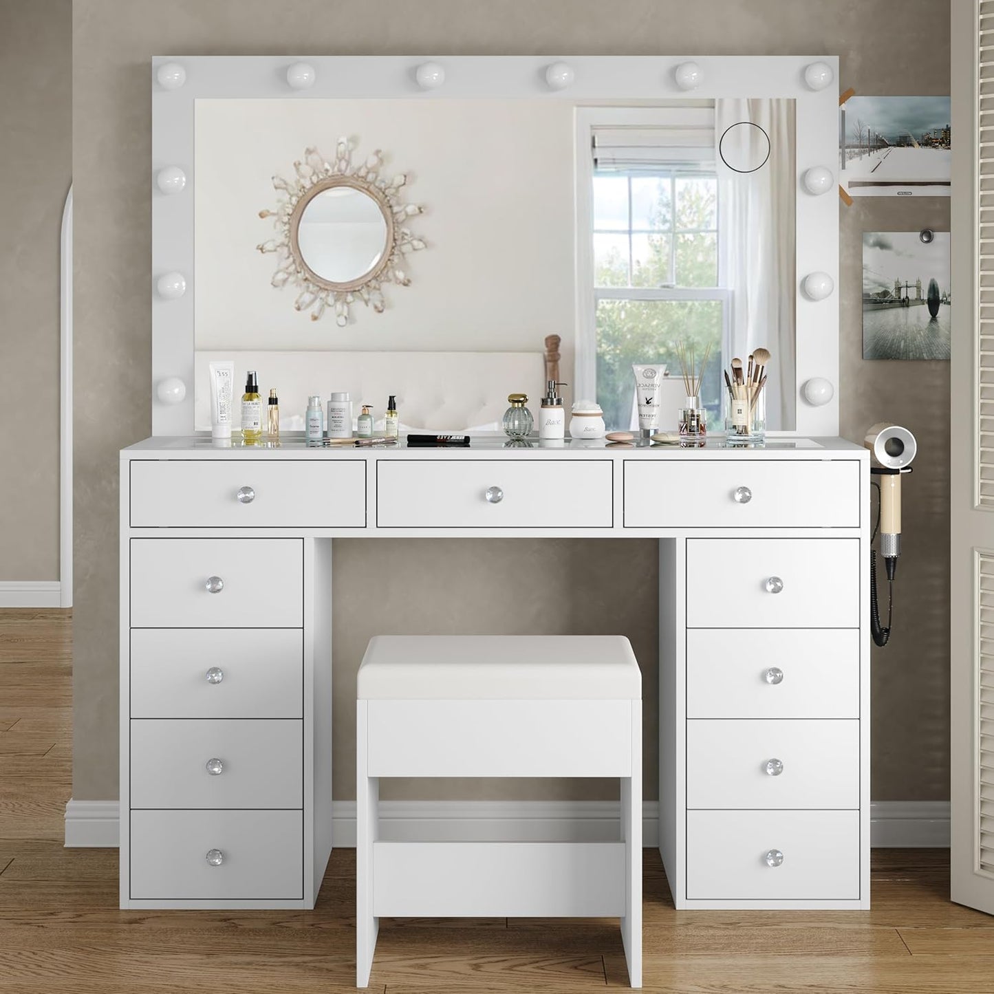 Yanosaku Vanity Desk with 12 LED Lights