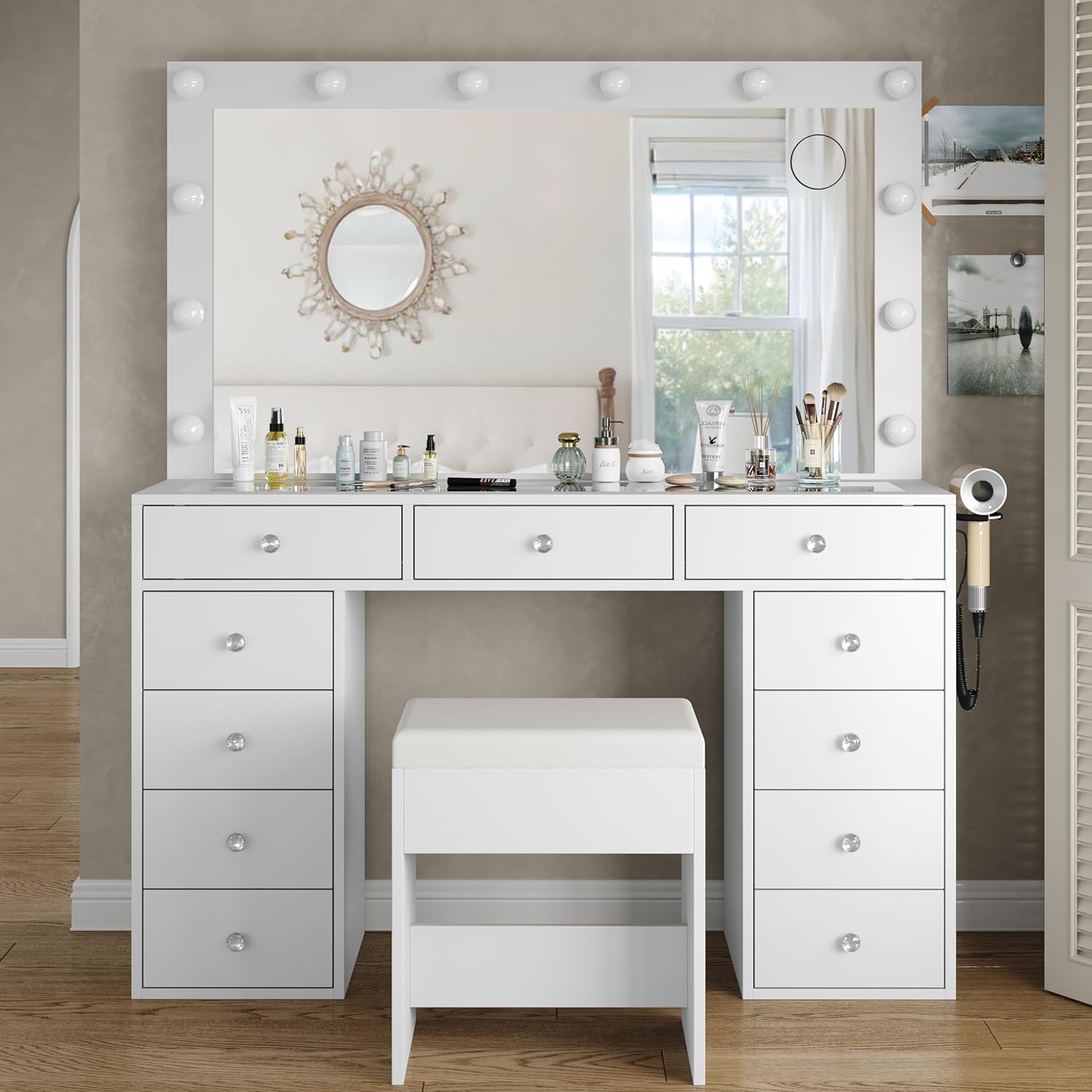 Yanosaku Vanity Desk with 12 LED Lights