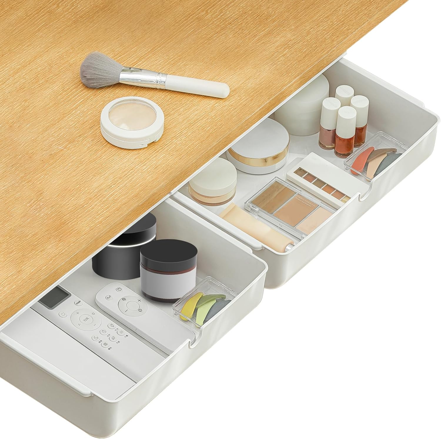 Poeland Under Desk Drawer Organizer 2 Pack - Large & White