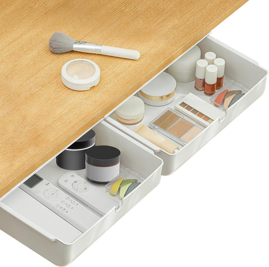 Poeland Under Desk Drawer Organizer 2 Pack - Large & White