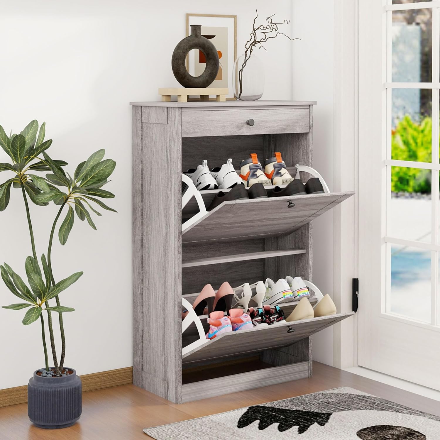 Shoe Storage Cabinet with 2 Flip Drawers for Organized Entryway