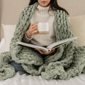 SAMIAH LUXE Sage Green Chunky Knit Blanket Throw 50x70 - Plush Cozy