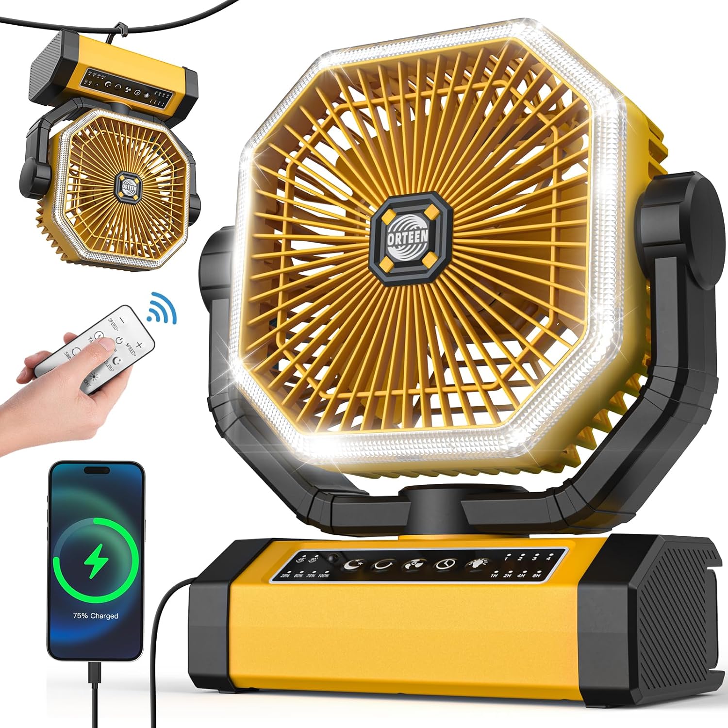 Orteen Portable 9-Inch Fan: 30Hrs Battery, Remote Control, Auto Oscillation