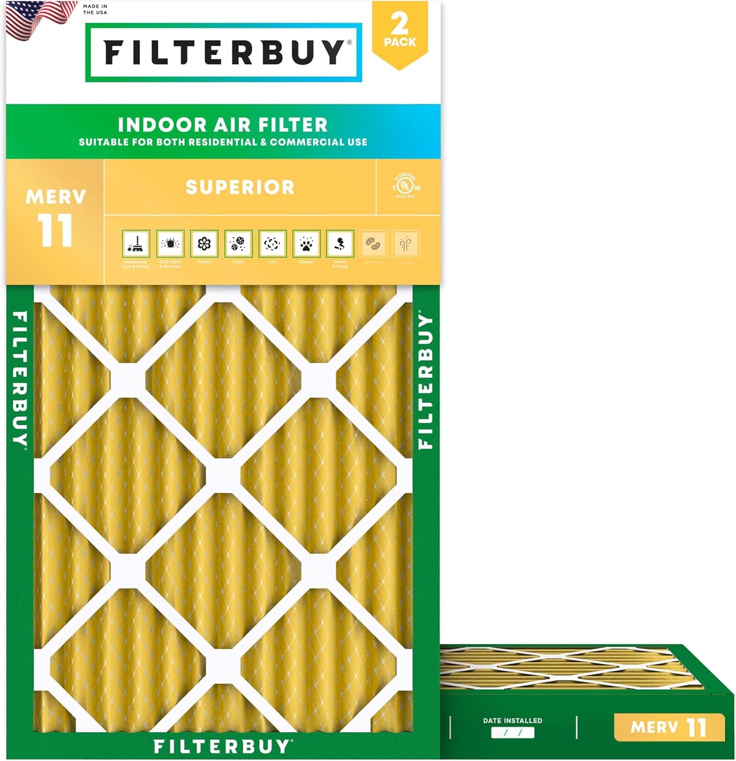 Filterbuy 14x25x2 Air Filter MERV 11 for Pets & Allergies
