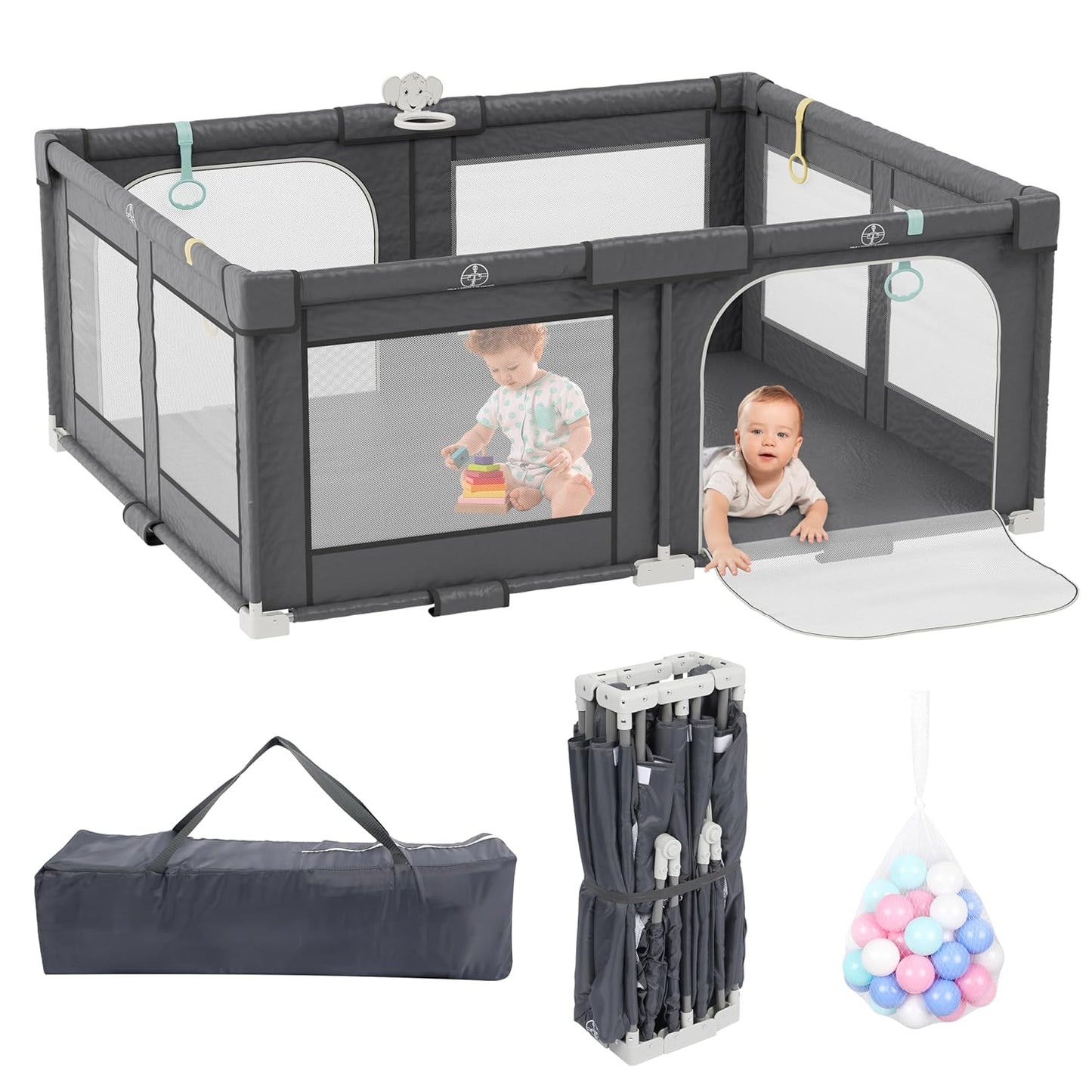 Xilingol 72in X 59in Foldable Playpen for Safe Baby Play