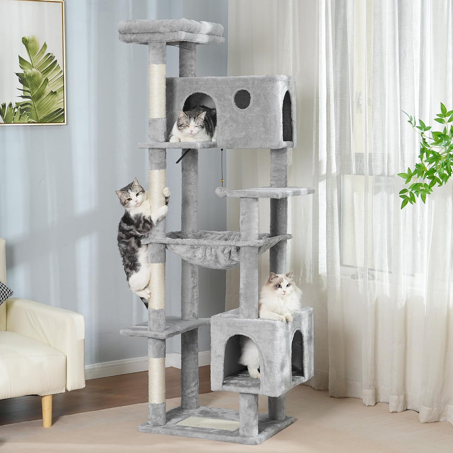 72 Cat Tree for Large Cats with Spacious Hammock and Condo