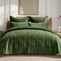 Luxury Velvet Quilt Set Full Queen Size Bedding - Ultra Soft Loden