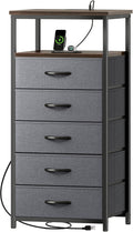 Huuger 5 Drawers Dresser with Charging Station - Tall Night Stand