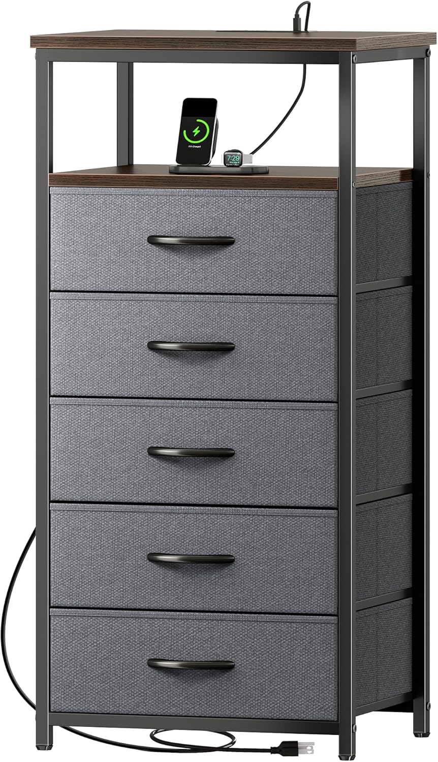 Huuger 5 Drawers Dresser with Charging Station for Bedroom