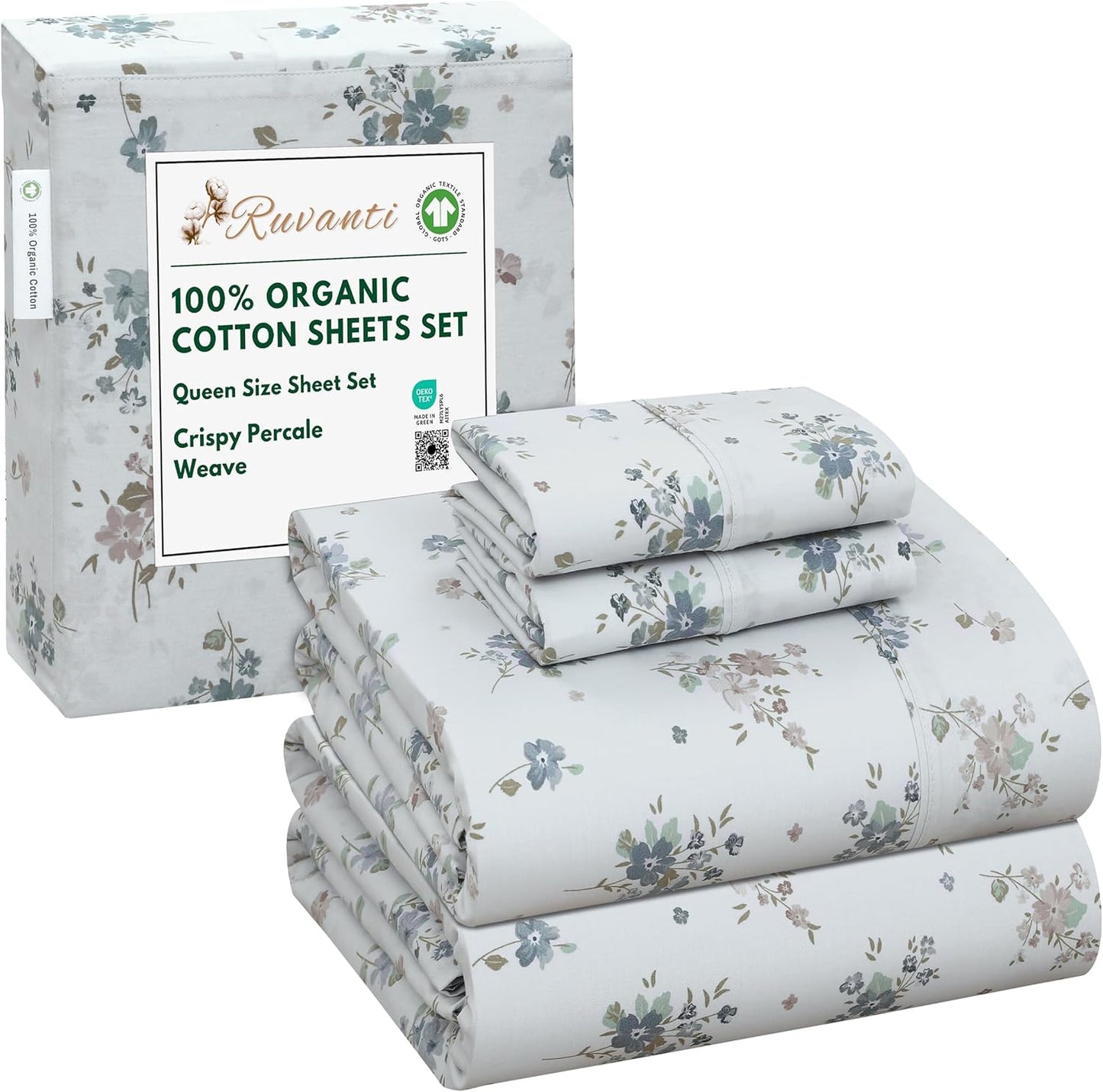 100% Organic Cotton Queen Sheets Set with Deep Pockets