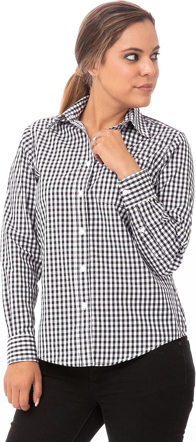Chef Works Women's Gingham Dress Shirt for Comfort and Style