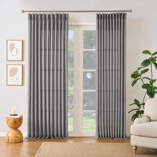 Grey Pinch Pleated Curtains 102 Inches Long for Elegant Spaces