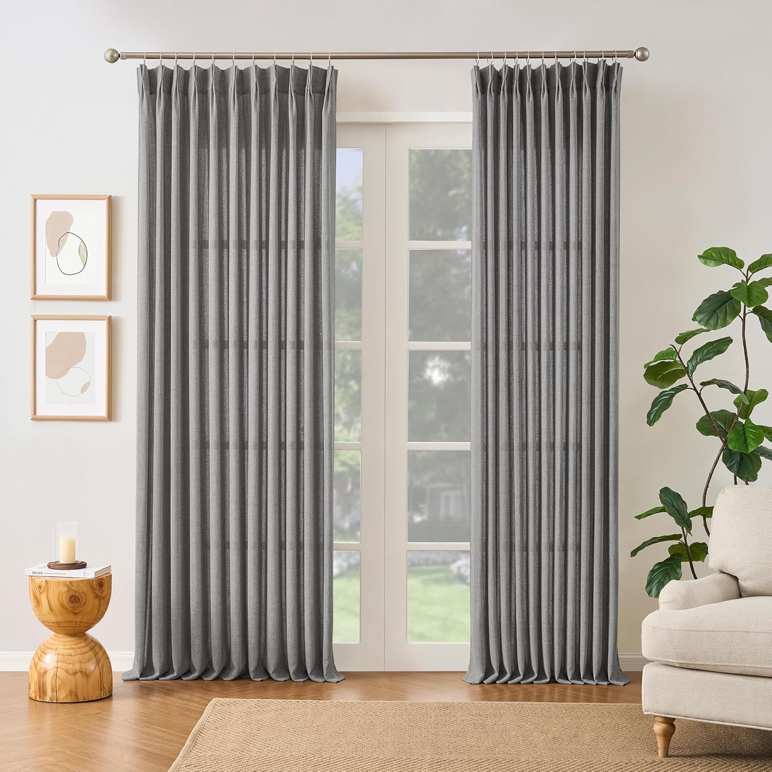 Grey Pinch Pleated Curtains 100 Inches Long for Elegant Spaces