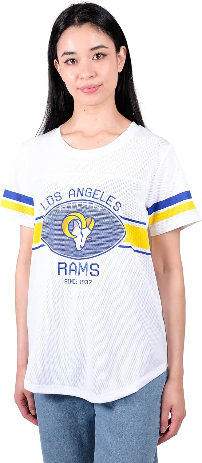 Ultra Game Women's NFL Official Soft Mesh Varsity Stripe T-Shirt