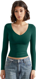 SUUKSESS Women Double Lined V Neck Crop Tank Tops - Soft Long Sleeve