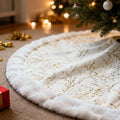 72 Inch White and Gold Christmas Tree Skirt for Holiday Decor