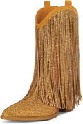 Stylish Rhinestone Fringe Cowboy Boots for Women by Ouepiano