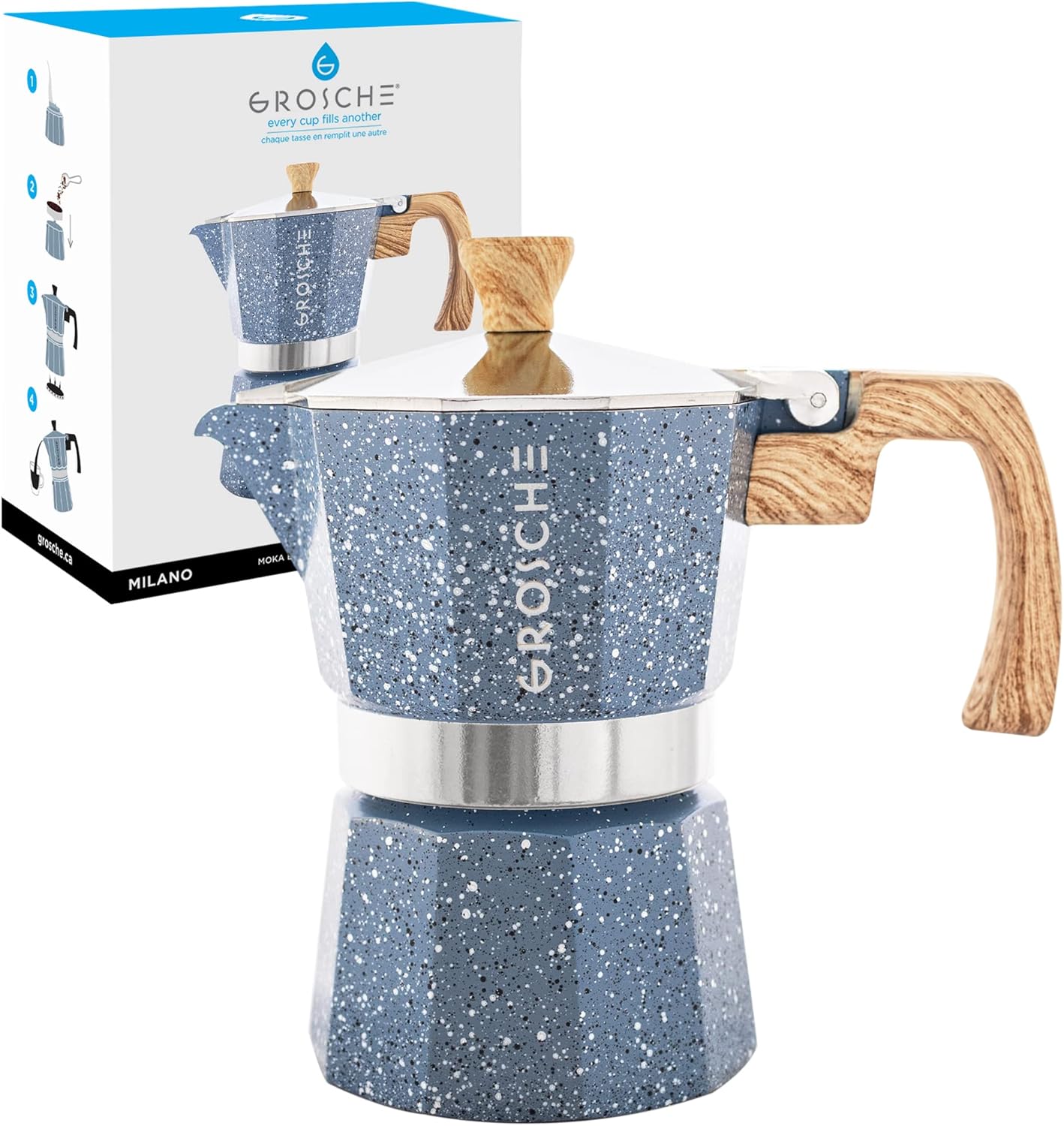 GROSCHE Milano Moka Pot - Stovetop Espresso Maker for 3 Cups