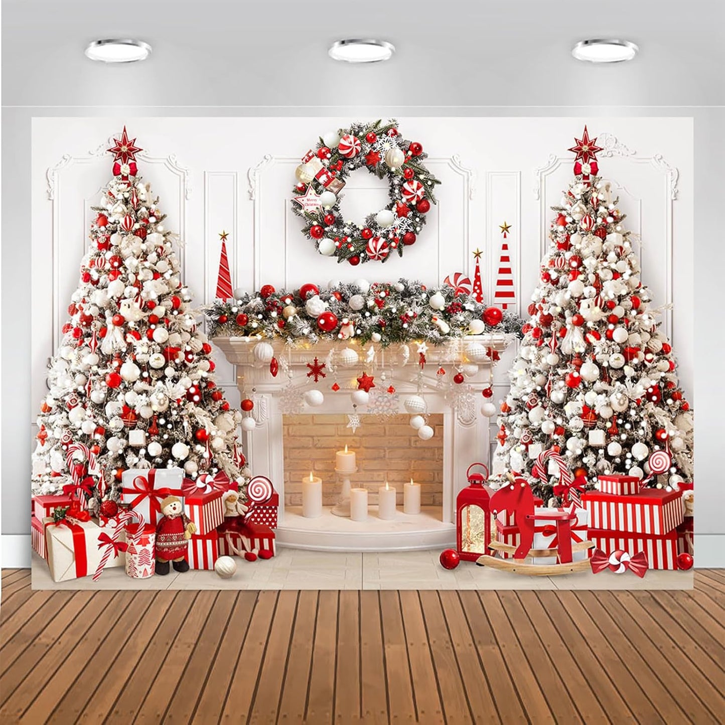 Mocsicka Christmas Fireplace Backdrop for Holiday Party Fun