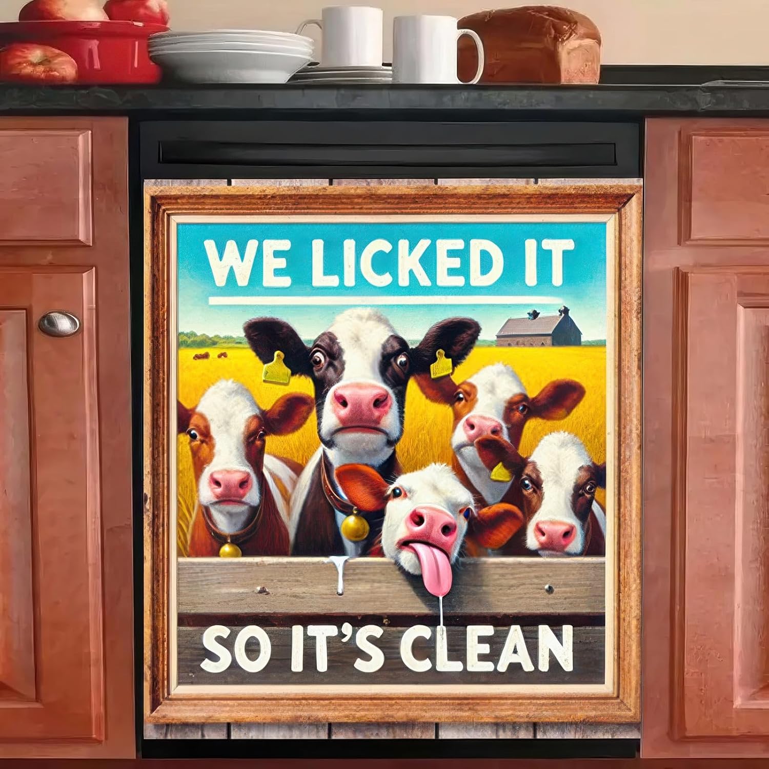 Cow Magnetic Dishwasher Cover for Farmhouse Kitchen Decor