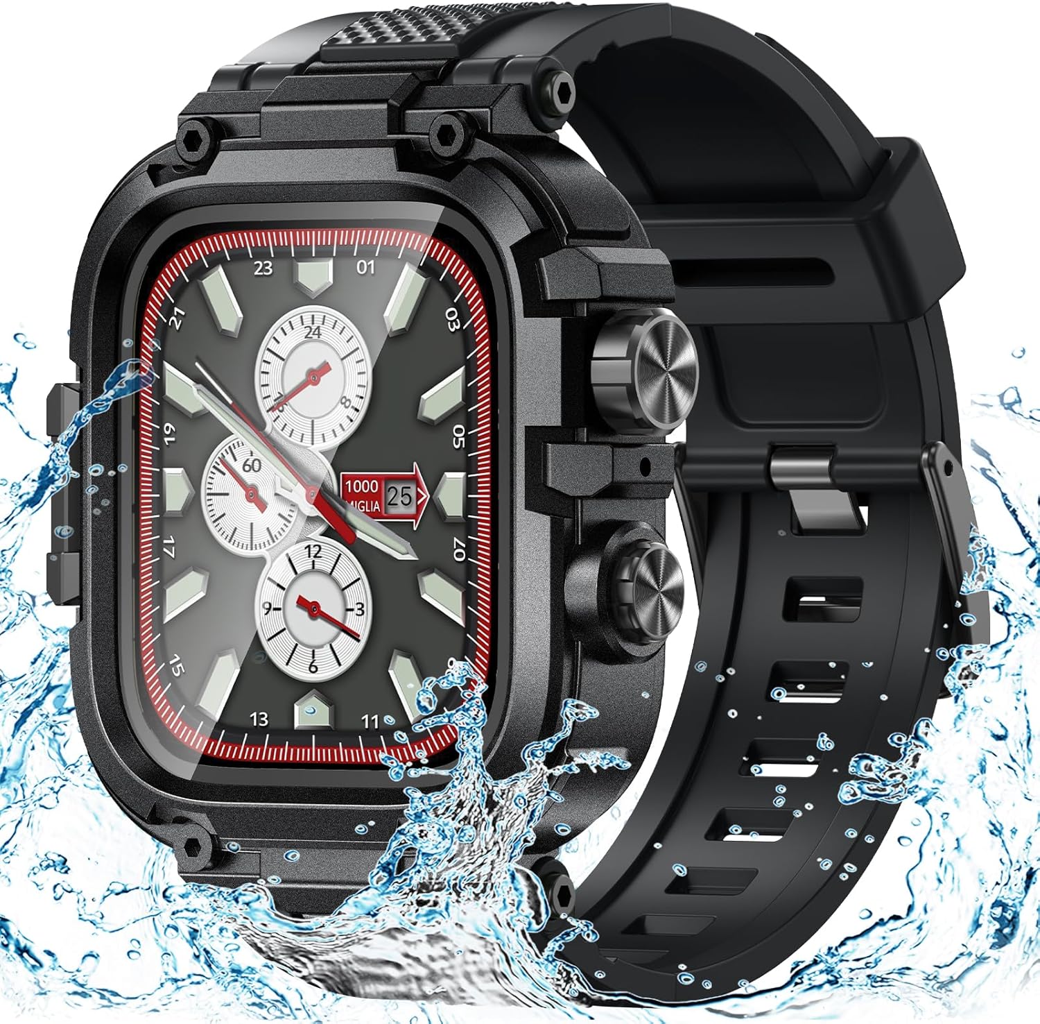 Waterproof Band & Case Combo for Apple Watch - Heavy Duty Sport Strap & Protection