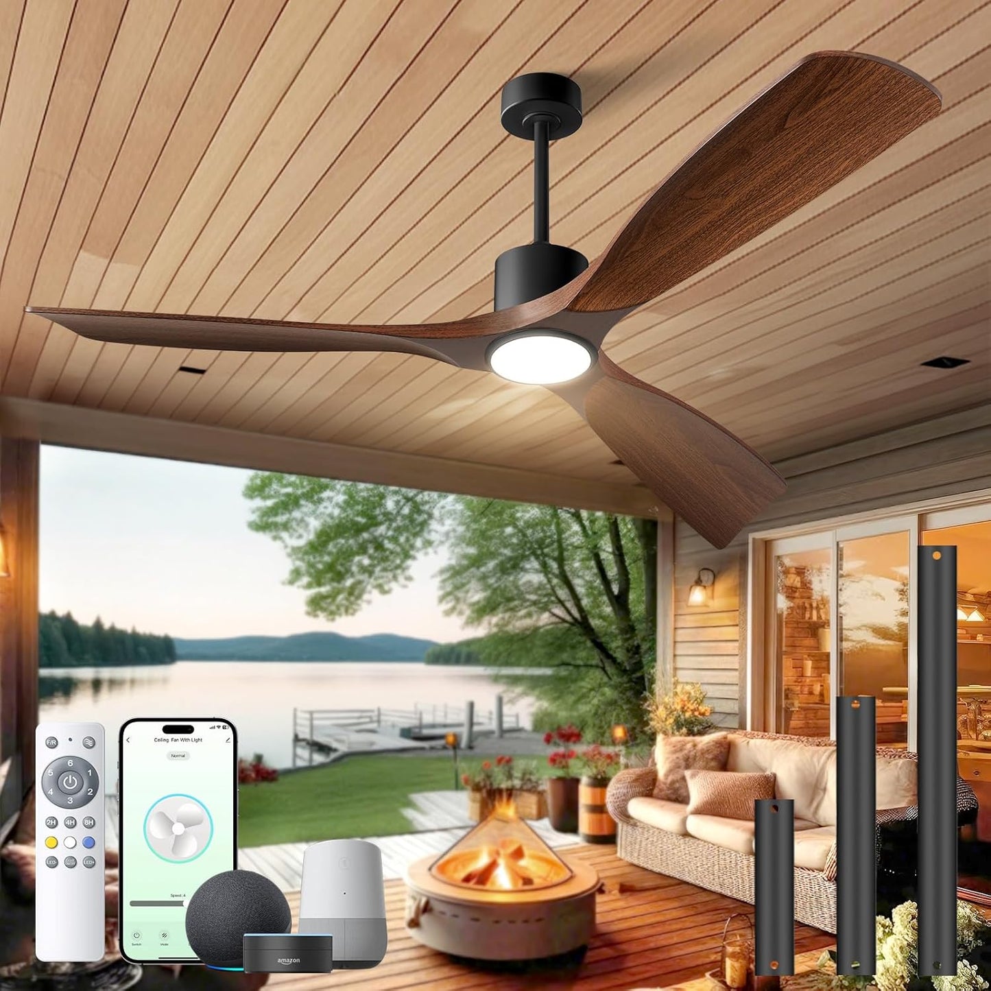 60 inch Smart Ceiling Fan with Light and Remote Control