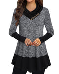 Cowl Neck Tunics for Women - Long Sleeve Patchwork A-Line Top