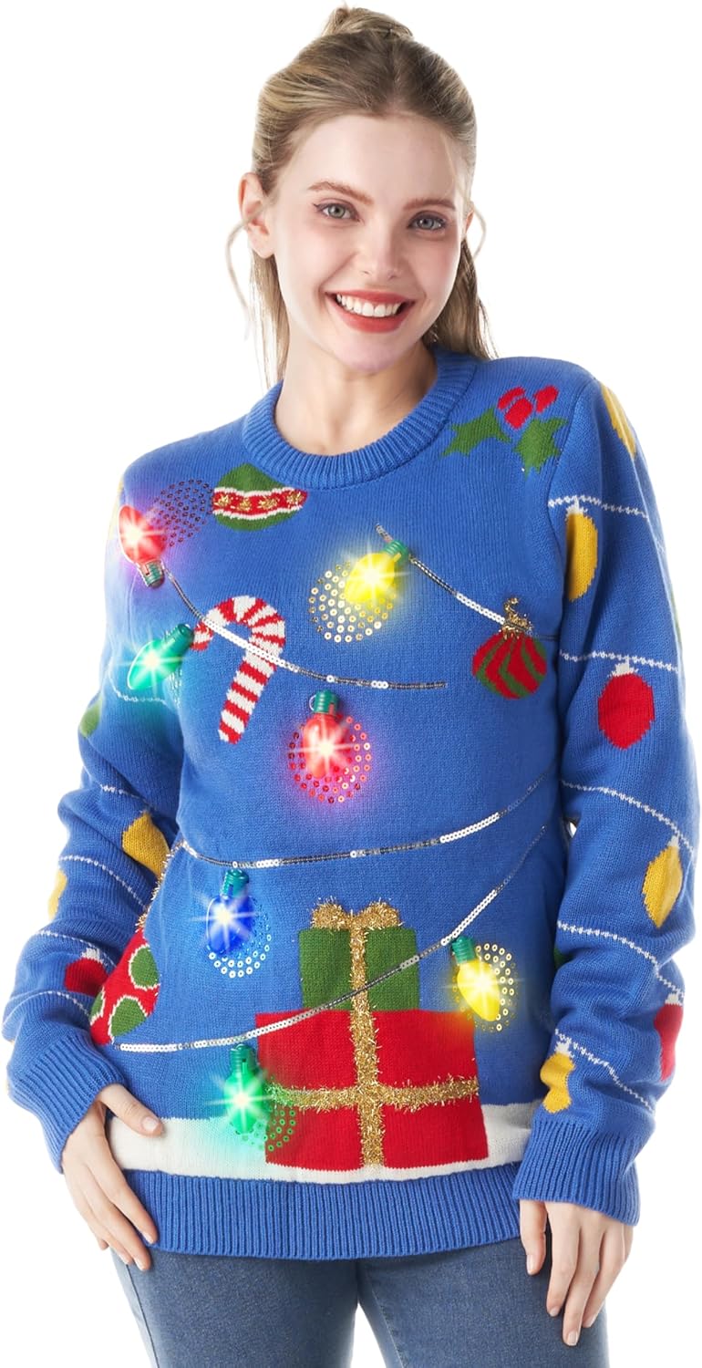 Light Up Christmas Sweater for Couples and Kids with Bulbs