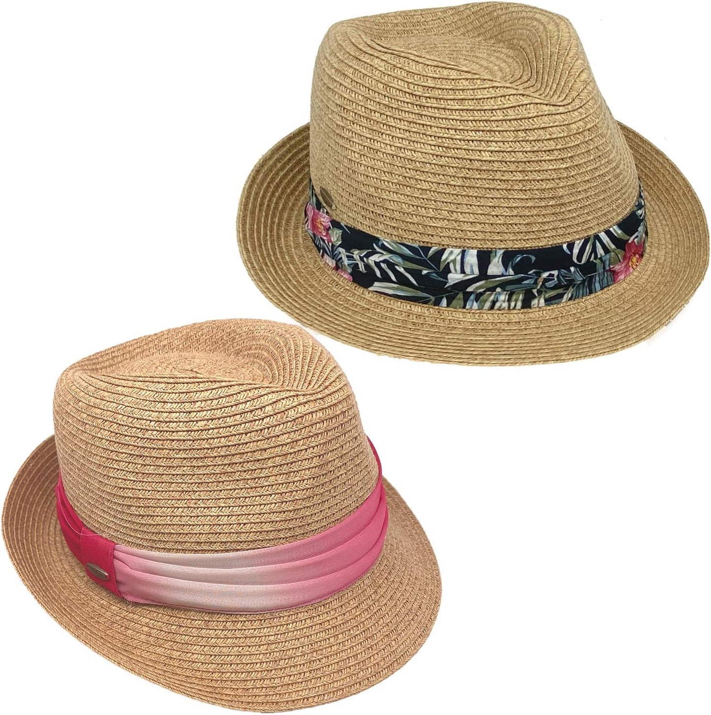 Funky Junque Women's Straw Fedora Sun Hat with UPF 50+ Protection