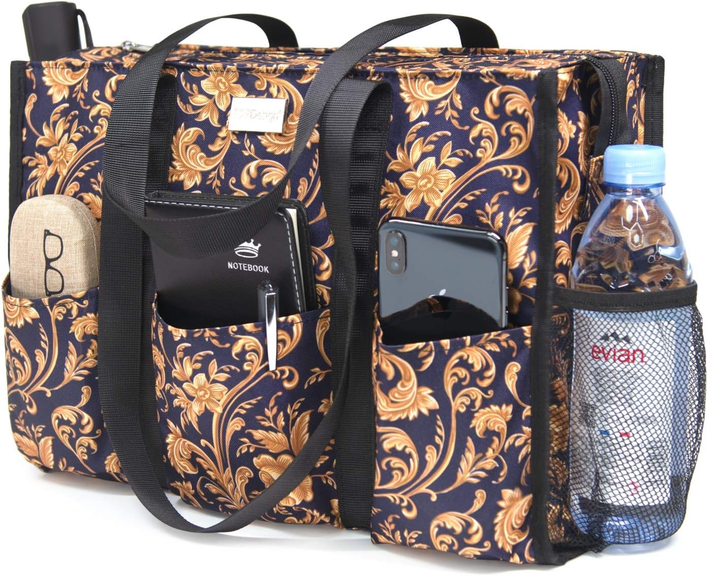 Utility Water Resistant Tote Bag with 13 Pockets for Women