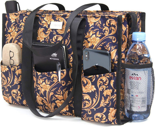 Utility Water Resistant Tote Bag with 13 Pockets for Women