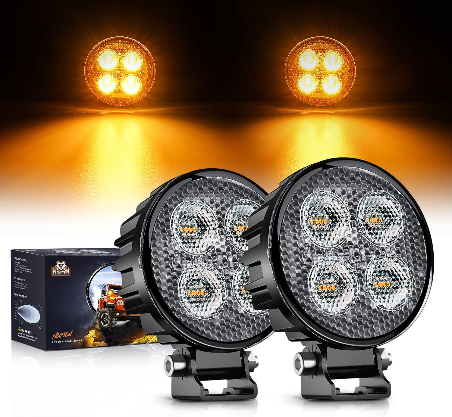 Nilight 3Inch 12W Amber Round LED Work Pods for Offroad Use