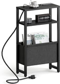 Narrow Side Table with Charging Station - Slim 3-Tier Nightstand