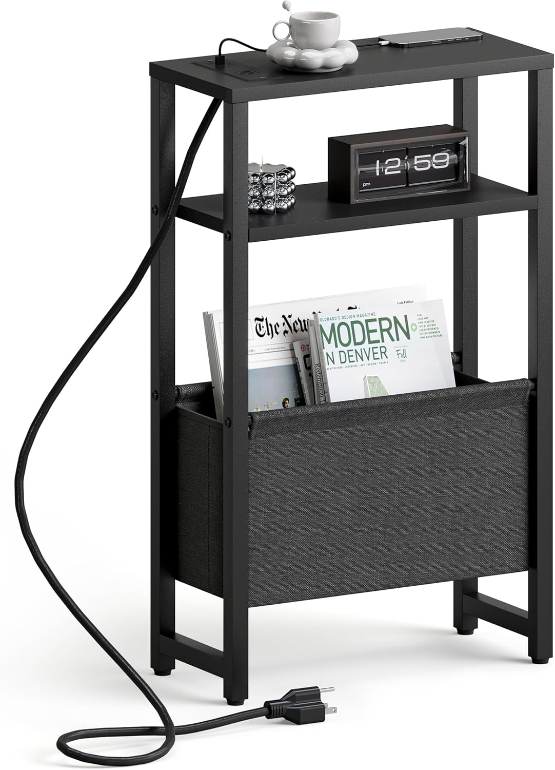 Narrow Side Table with Charging Station for Small Spaces