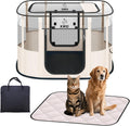 Dog Playpen with Waterproof Pad and Portable Foldable Crate - Large