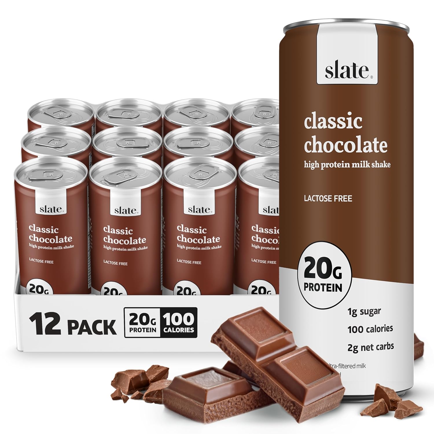 Slate High Protein Milk Shake Classic Chocolate Lactose Free