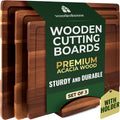 Acacia Wood Cutting Board Set of 3 with Holder - Durable Kitchen