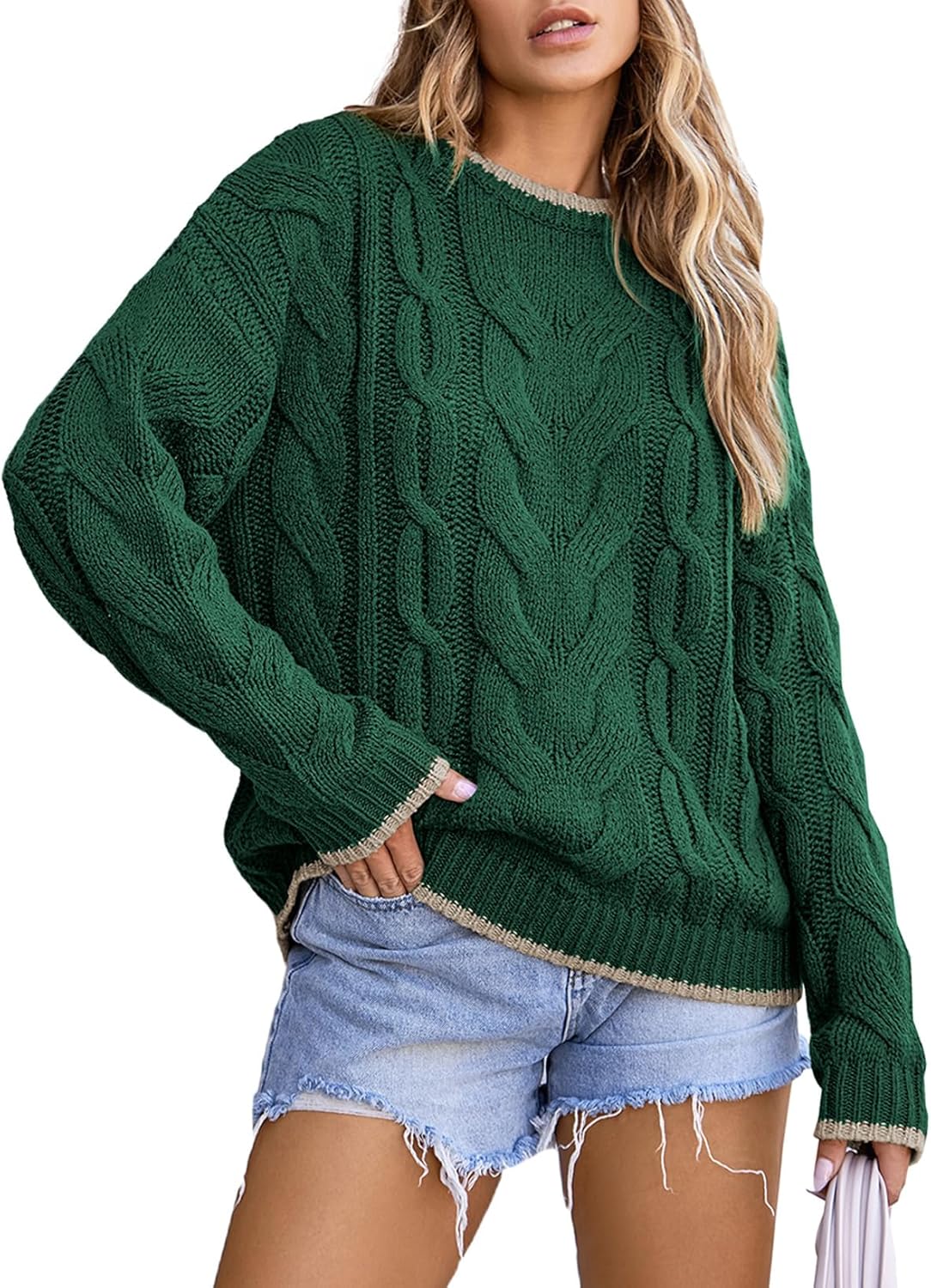 Trendy Crewneck Long Sleeve Color Block Sweater for Women