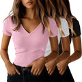Ficerd Women's Short Sleeve Cotton V Neck T-Shirts 3 Pack