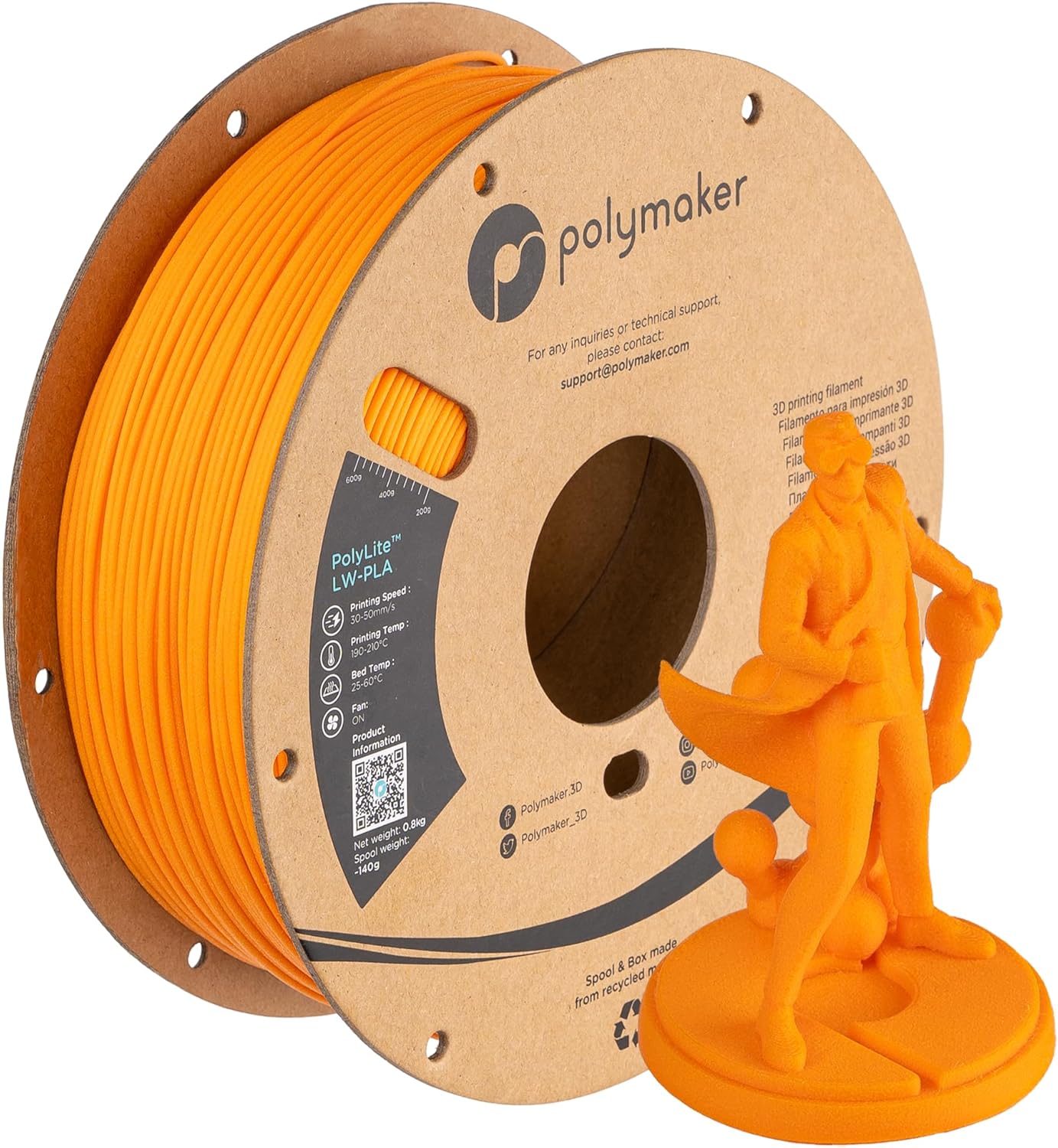 Polymaker Lightweight PLA Filament 1.75mm Bright Orange 0.8kg