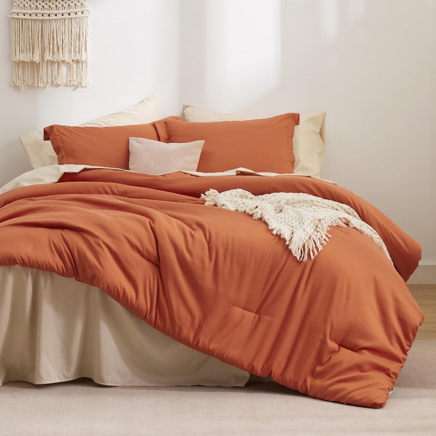 Bedsure Queen Comforter Set - 7 Pieces Burnt Orange Bedding