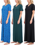 Women's Soft Maxi Nightshirt 3 Pack - Short Sleeve V-Neck Sleep Dress