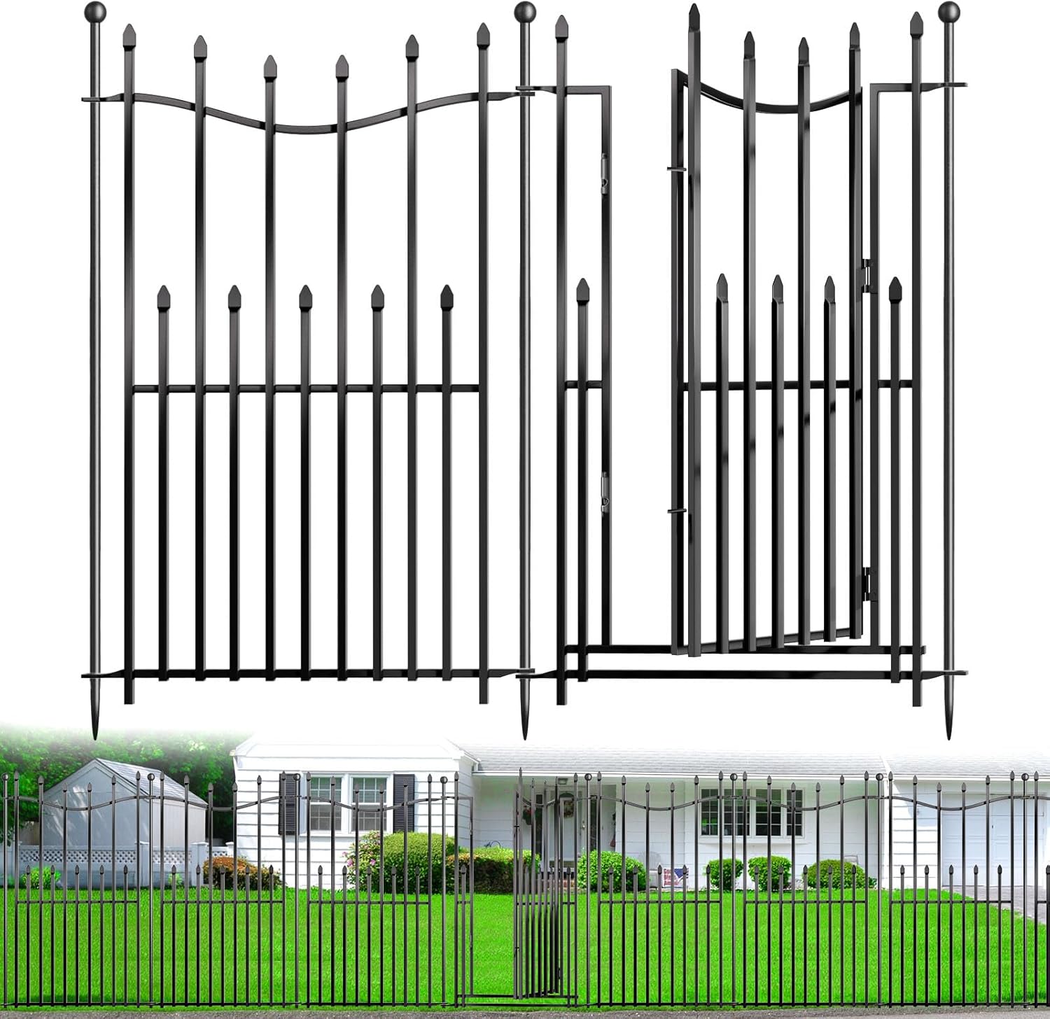 MIWEVRO 8 Panels No Dig Decorative Garden Fence with Gate