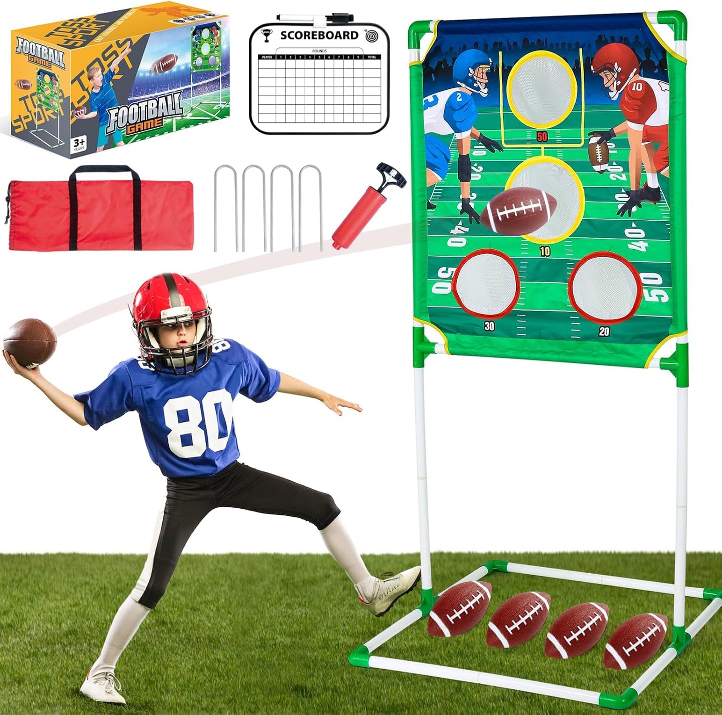 Football Toss Game for Kids with 56-Inch Target and 4 Balls